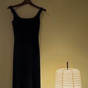 Alexia Admor Designer Black Velvet Beaded Cocktail Dress with Shortie Long Sleev